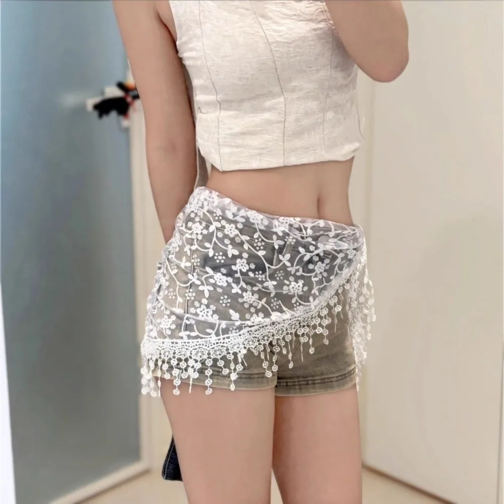 Floral Embroidered Lace Triangle Waist Scarf Lace Triangle Shape Floral Embroidered Hip Scarf Hollow Hollow Out Waist Accessory