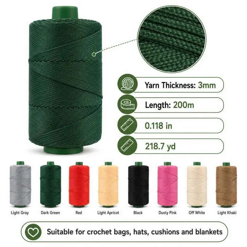 Sommer-Häkelgarn, Eisgarn, 3mm Faden für Handstrickarbeiten, Taschen, Sonnenhüte, Schuhe, gewebte DIY-Häkelkissen, mitteldick, ca. 200m – Detail 2