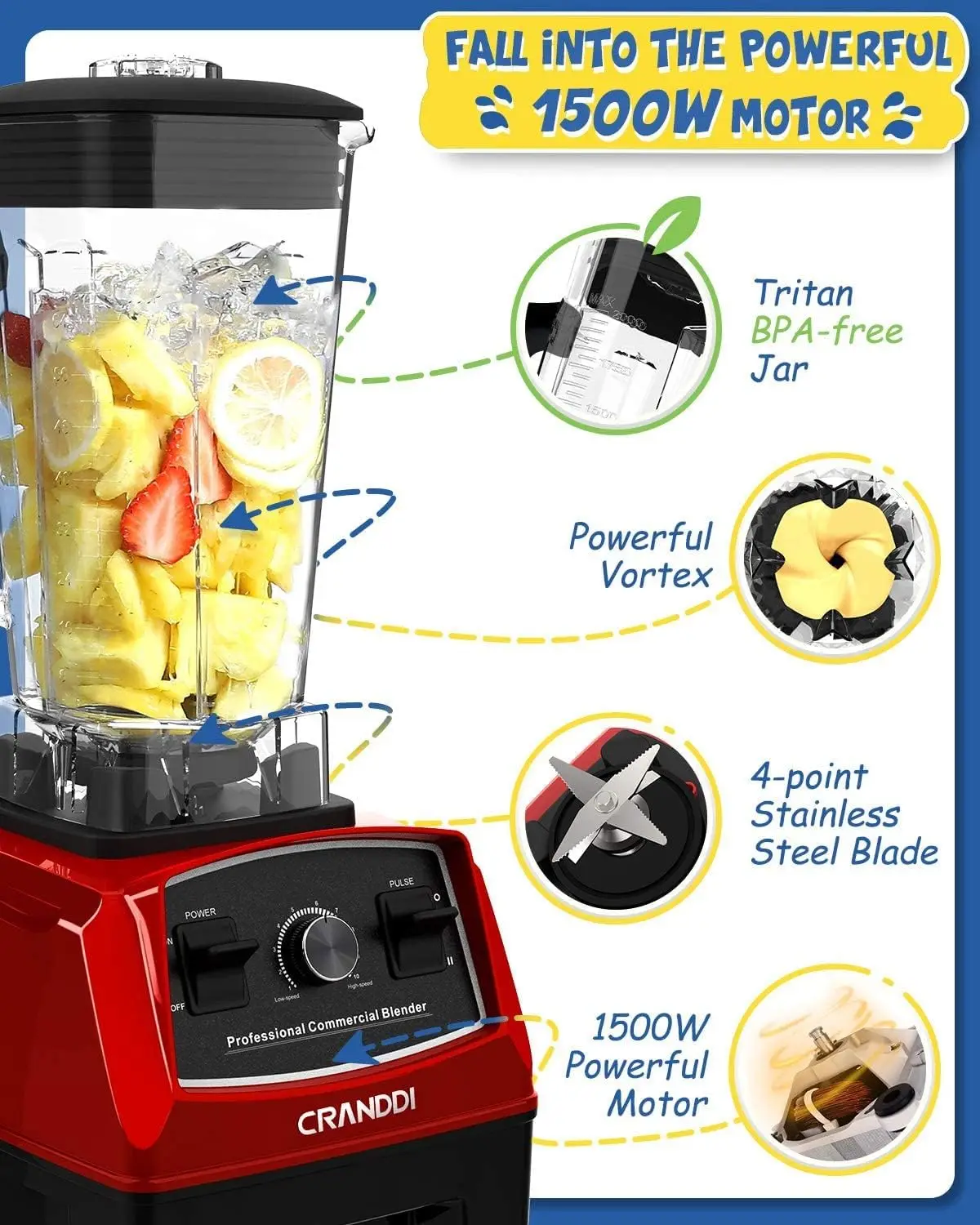 ^For Professional Blender,1500 Watt Commercial Blenders for Kitchen with 70oz Capacity and Self-Cleaning, Classic Blenders