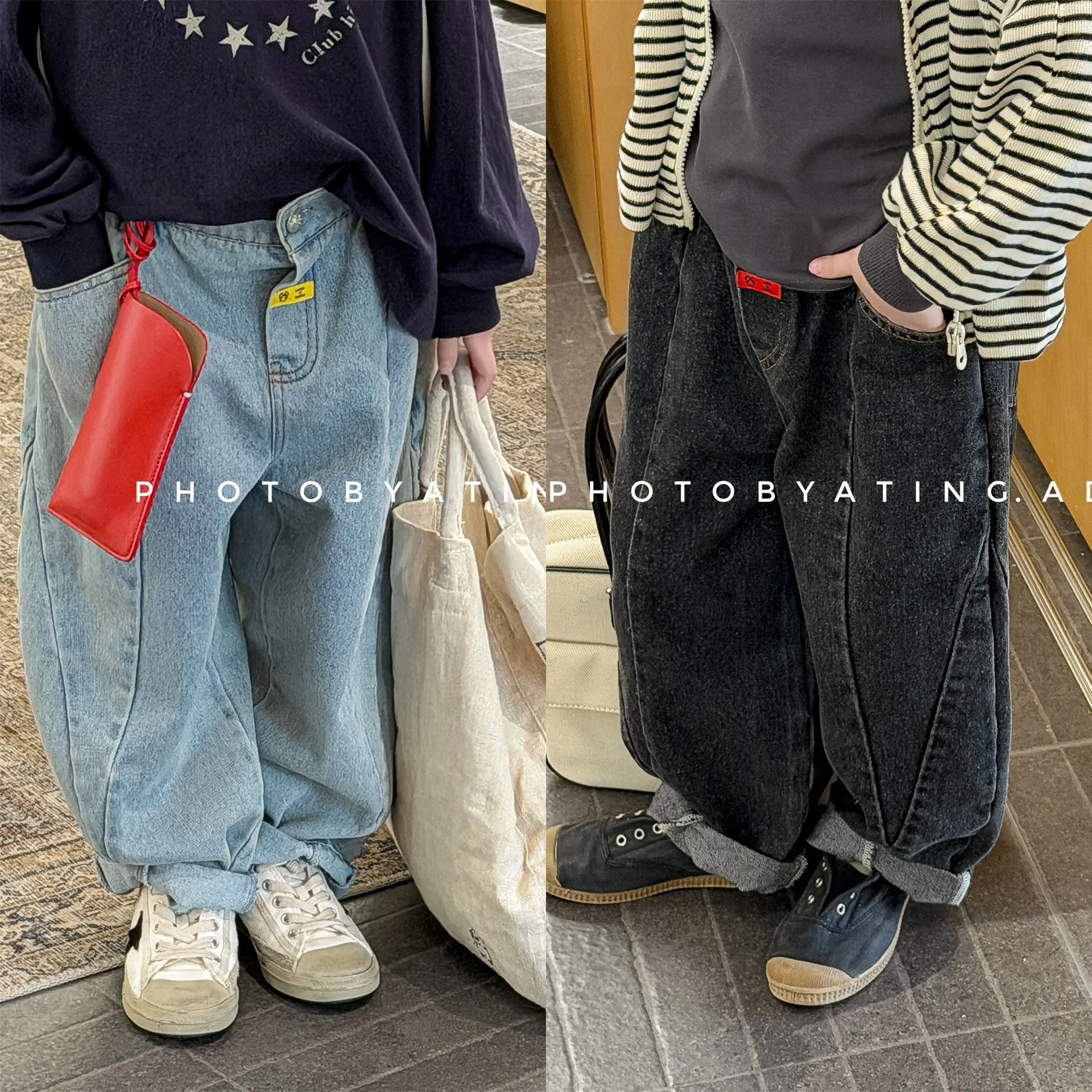 Kids' Fashion Denim Jeans Boys Girls Pants Children's Korean Style Stretchy Skinny Jeans Casual Loose Fit Elastic Waist Trousers