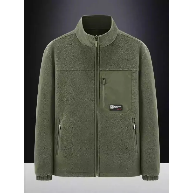 Men Outdoor Fashionable Solid Color Casual Cashmere Cardigan Jacket Windproof Warm Breathable Lamb Wool Jacket for Spring Autumn
