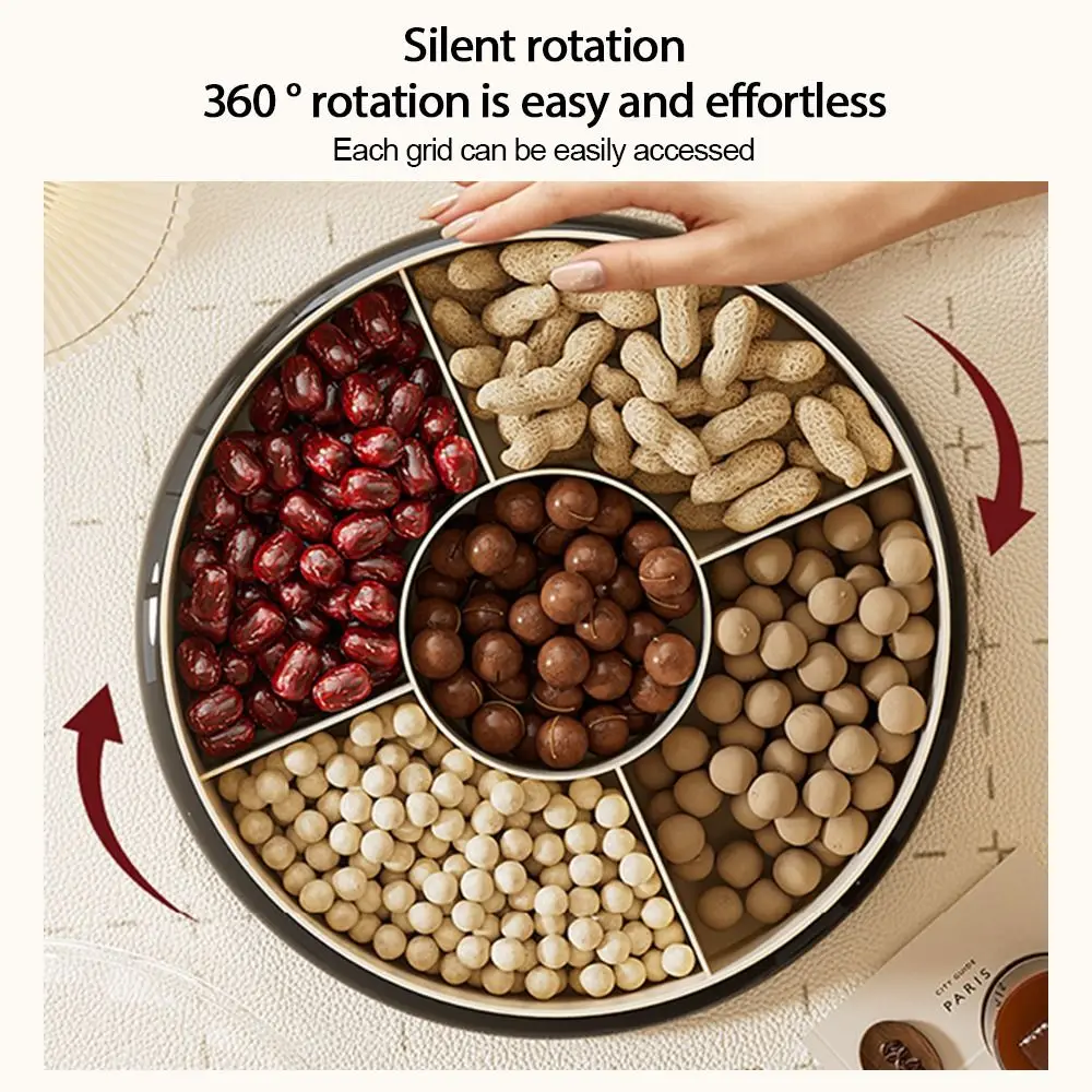 Luxury Design Rotating Dry Fruit Tray High End Clear Window Candy Plate Detachable Layer Easy Access Walnut Box New Year Gift