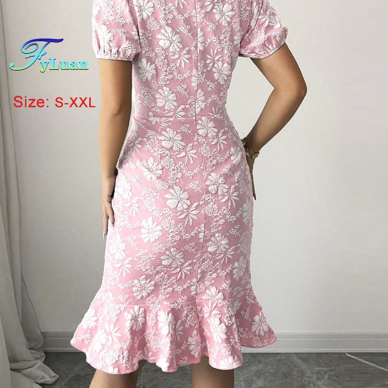 Novedad de verano, vestido de mujer con temperamento, Color sólido, cuello redondo, manga corta, vestido de cola de pez para mujer, vestido ajustado hasta la rodilla para ir al trabajo a la moda