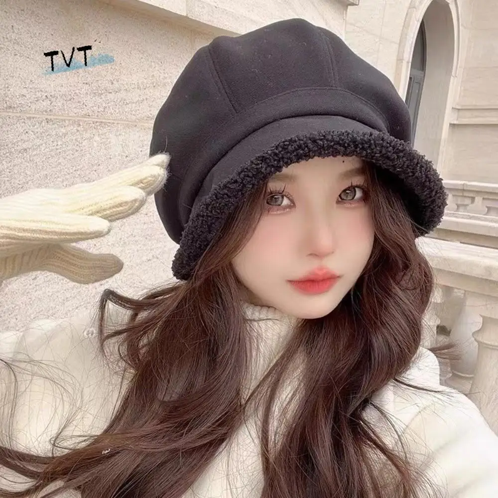 Prevenção de frio outono inverno boina de pelúcia chapéu proteção de orelha clássico feminino bacia boné estilo francês respirável lazer balde chapéu