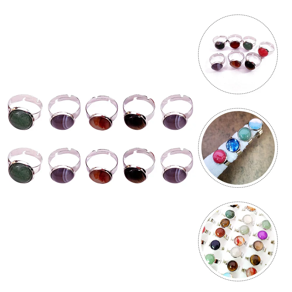 Модное кольцо на палец, 10 шт., женские регулируемые ювелирные изделия, полированные кольца из натурального камня 12 мм, шикарный нежный комплект круглых колец