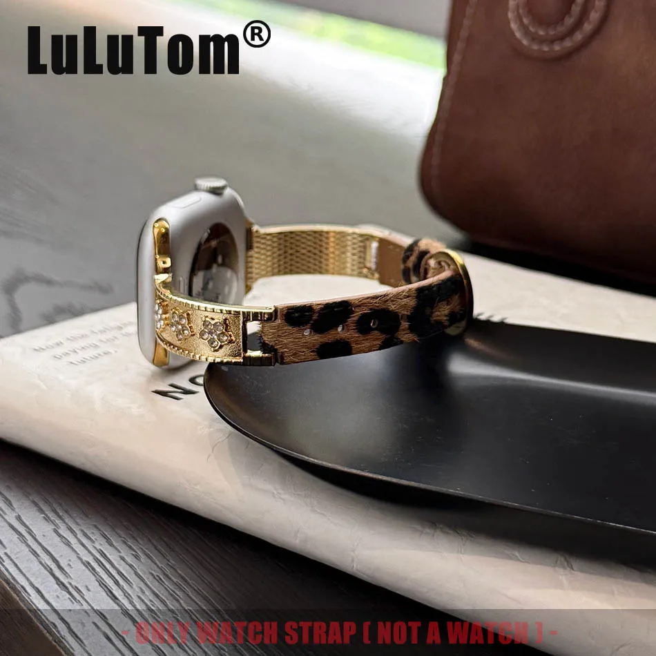 

Роскошный ремешок с леопардовым принтом и цветочным принтом для Apple Watch Band 49 45 44 42 41 40 38 мм iWatch Series 10 9 8 7 6 5 4 3 SE Ultra Bracelet
