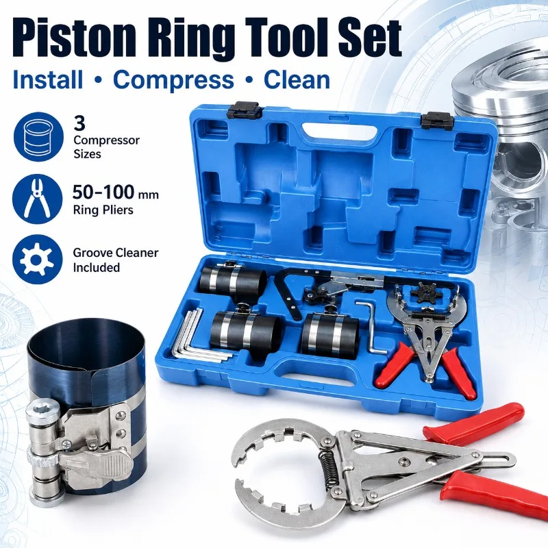 Automotive Piston Ring Tool Set, 3 Size Compressors Expander Pliers Groove Cleaner Engine Repair Removal Installation Kit