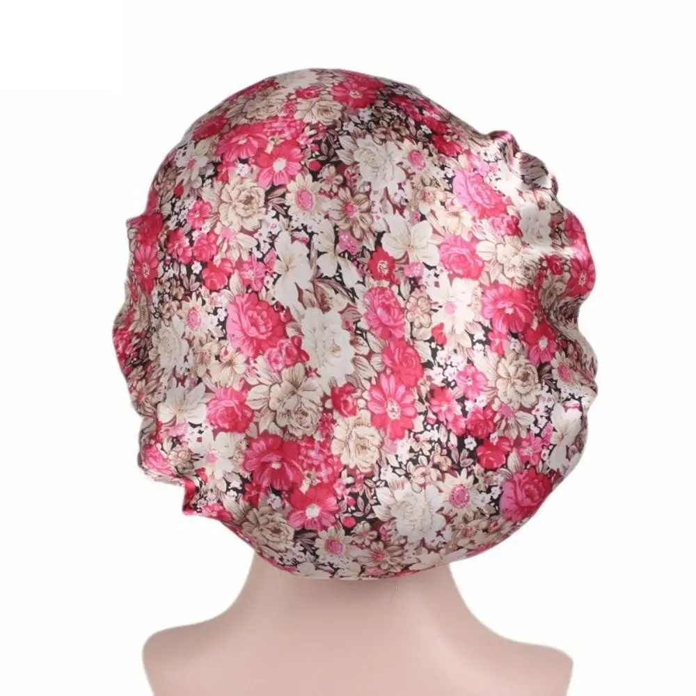New Floral Pattern Satin Sleep Bonnet Elastic Wide Band Head Wrap Shower Caps Hair Loss Cover Islamic Turban Hat for Women & Men