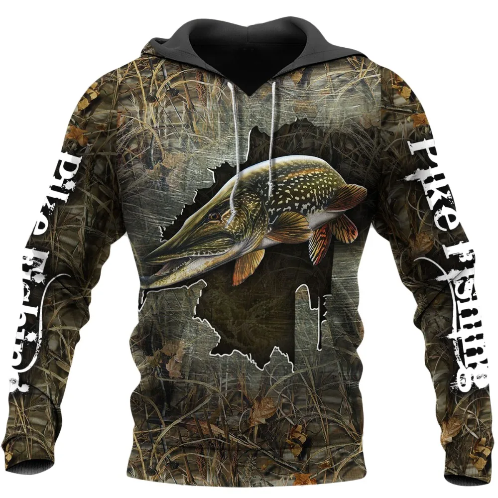 Fashion  Northern Pike Fishing 3D Printed Men\'s Hoodie & Sweatshirt Autumn Unisex Hoodies Casual sportswear