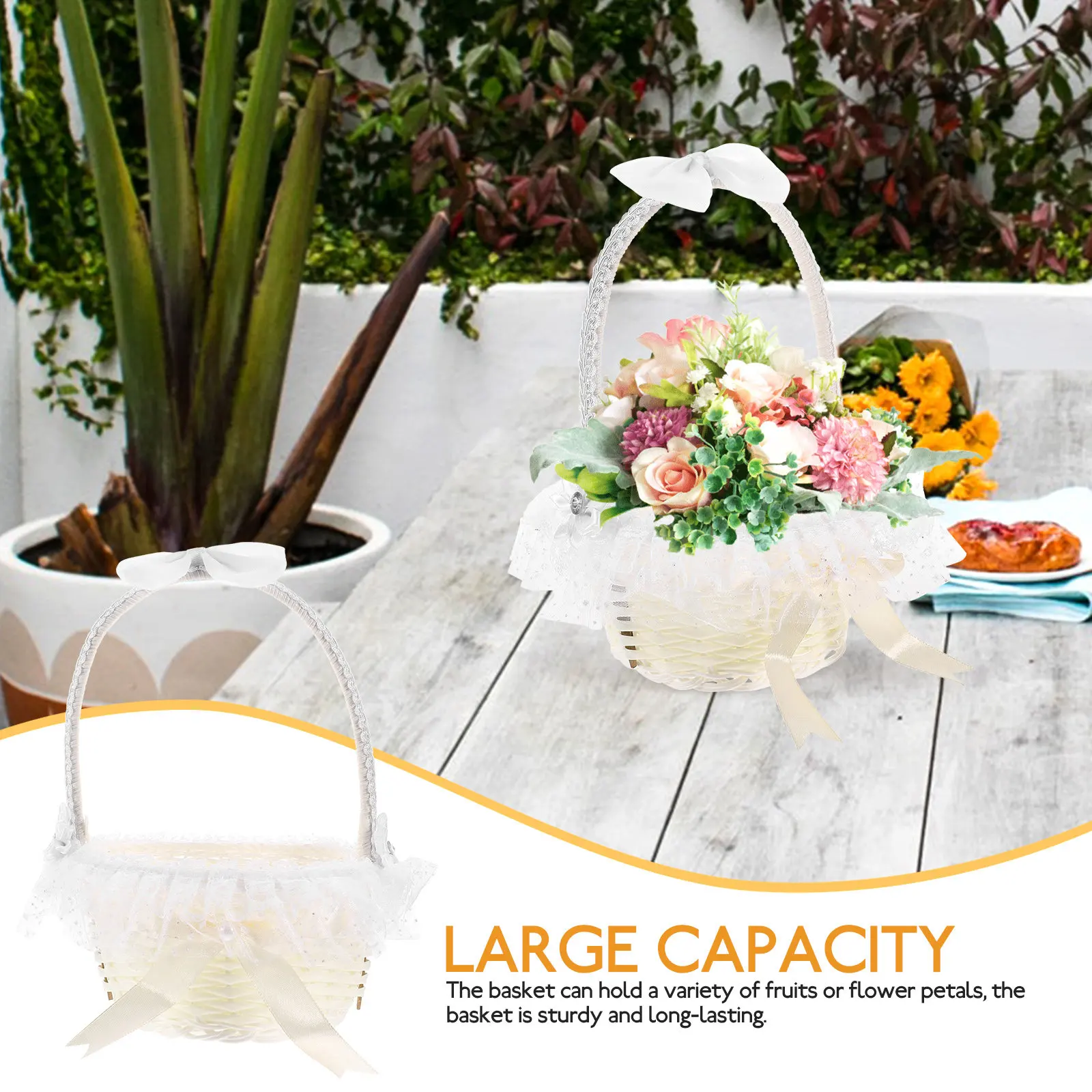 Elegant White Imitation Rattan Flower Basket Lightweight Portable Wedding Flower Basket for Petals Fruits Gift Party