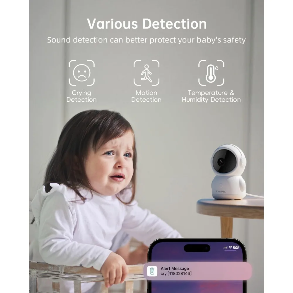 Security camera indoor, 5g/2.4g wifi baby monitor with camera and audio, 2k wired pet cameras for home security, one-click call