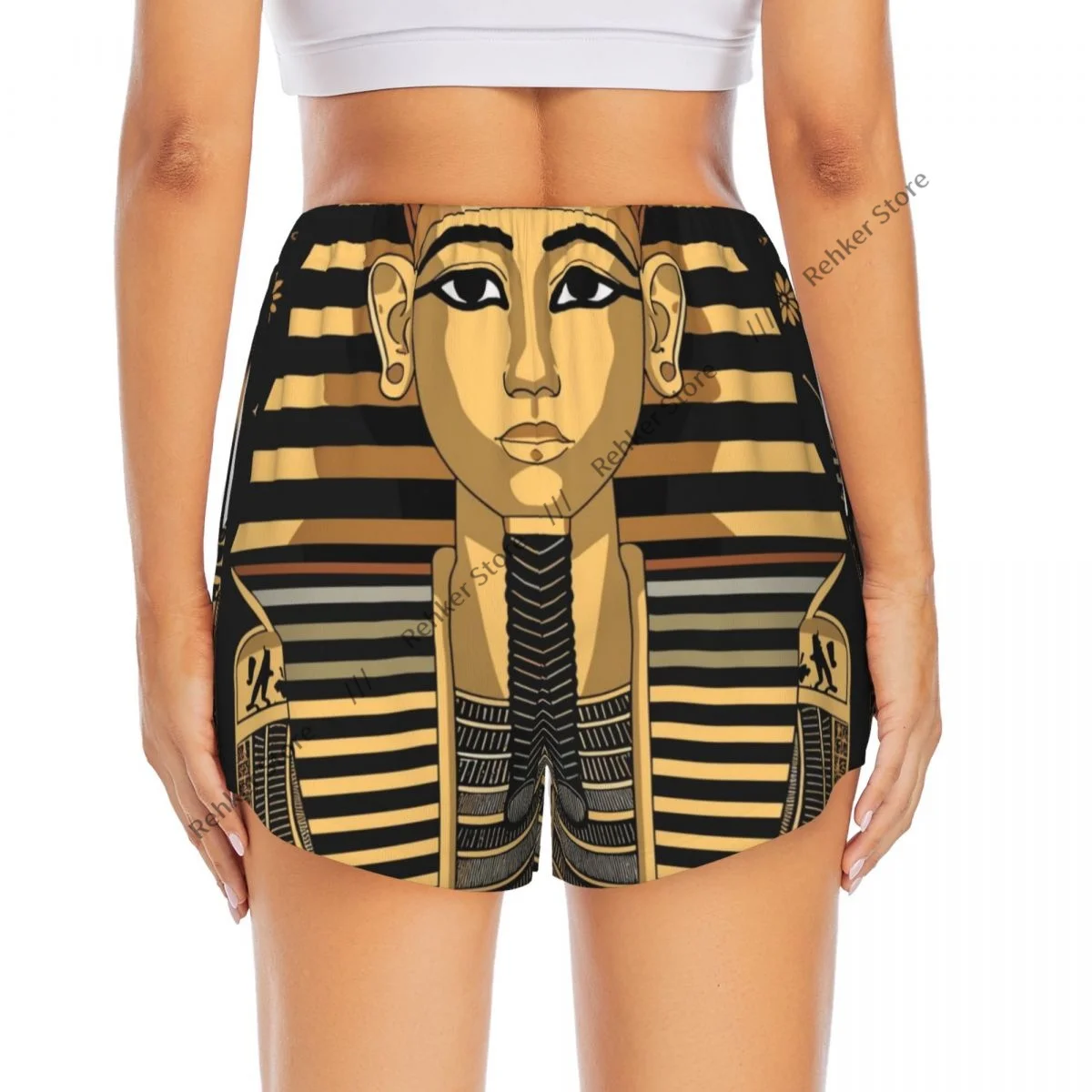 Yoga Shorts for Women Fitness Biker Workout Sports Shorts Egyptian Pharaoh With Golden Crown Quick Drying Sportwear With Pocket