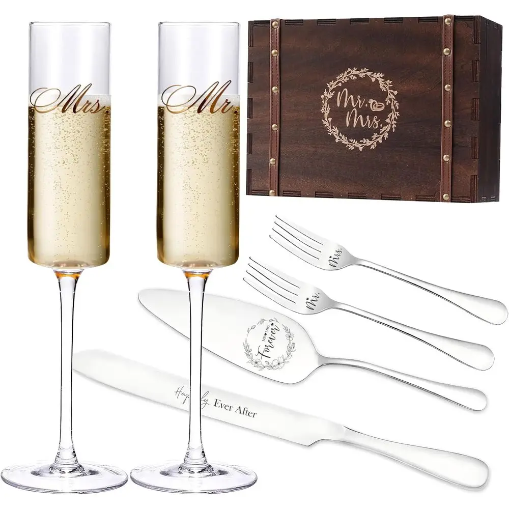

Wedding Champagne Toasting Flutes, Cake Knife and Server Set, Mr. and Mrs. Toasting Flutes, Engagement Gifts, Bridal Shower Gift