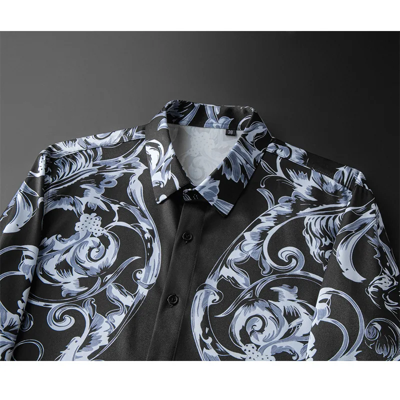 Fashion Men Shirt Long Sleeve Summer Floral Design Anti Wrinkle Comfortable