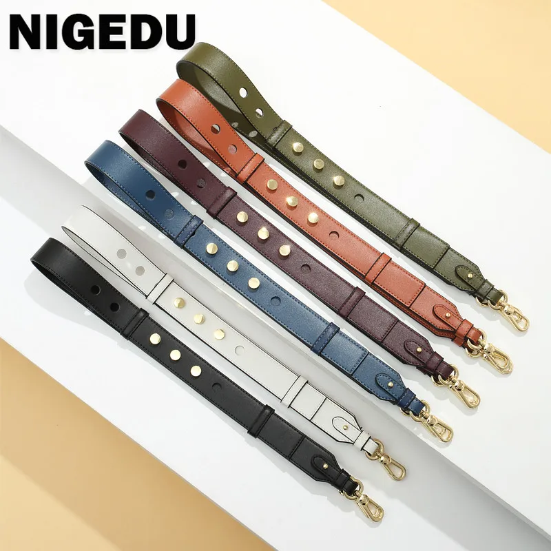 

NIGEDU rivet Shoulder Bag Strap Adjustable Women Bag Accessories PU Leather Wide Strap Handles Simple Handbag Straps Black