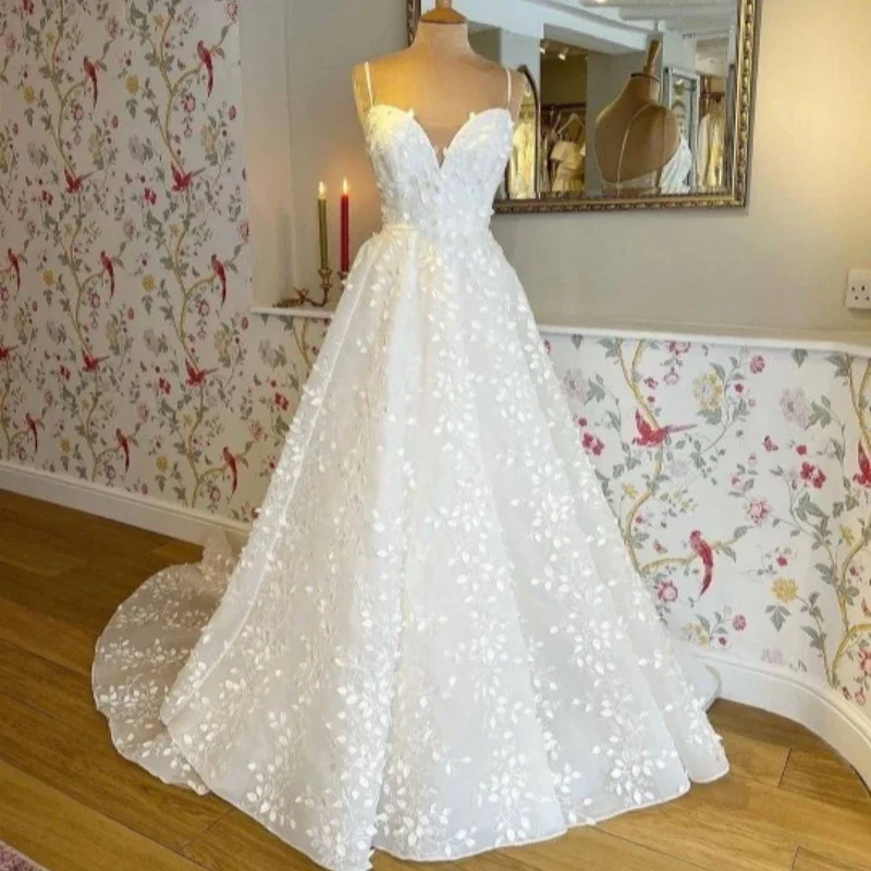 

P9877 Elegant Lace Bridal Beach Wedding Dress V Neck Wedding Gowns Vestido De Noiva Robe De Mariée