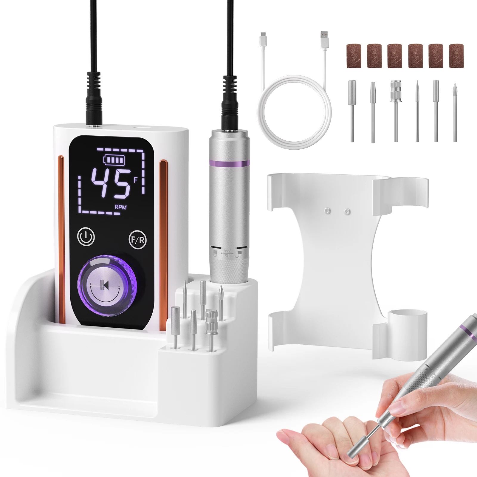 Machine à ongles électrique portable professionnelle 45000 tr/min, rechargeable, faible bruit, lime à ongles pour manucure, outil de salon