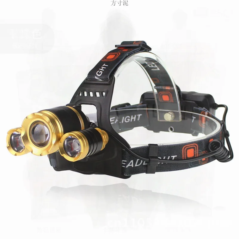Phare LED Rechargeable à trois têtes, lampe de pêche à lumière forte, lampe de poche Super brillante à longue portée montée sur la tête pour mineur avec