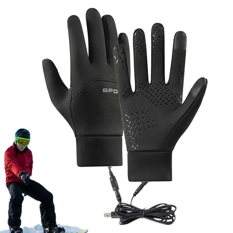 

Motorcycle Heated Gloves Winter Hand Warmers USB Electric heating Full Finger Gloves Men Cycling Skiing Fishing Biker Gloves