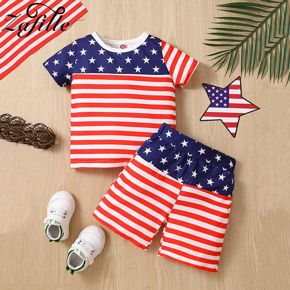 ZAFILLE Boys Independence Day Costume 2pcs Children's Clothing Set Summer Toddler Boys Clothes 4th For July Outfits For Babies