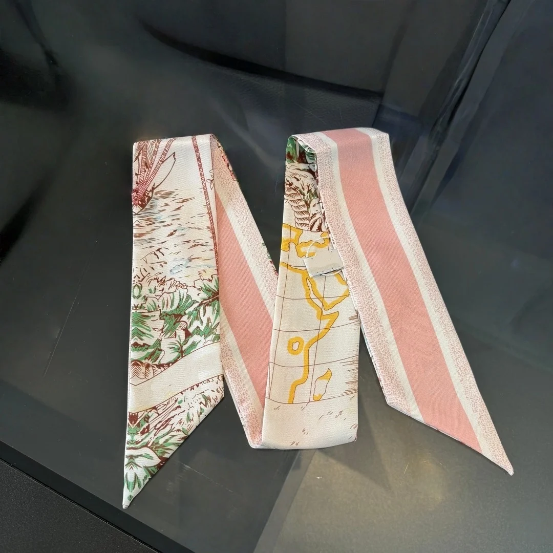 Brand Discount Long Women's Scarf Versatile Vintage Nautical Print Hairband Ribbon Hair Tie Bag Tie Hairband Best Holiday Gift