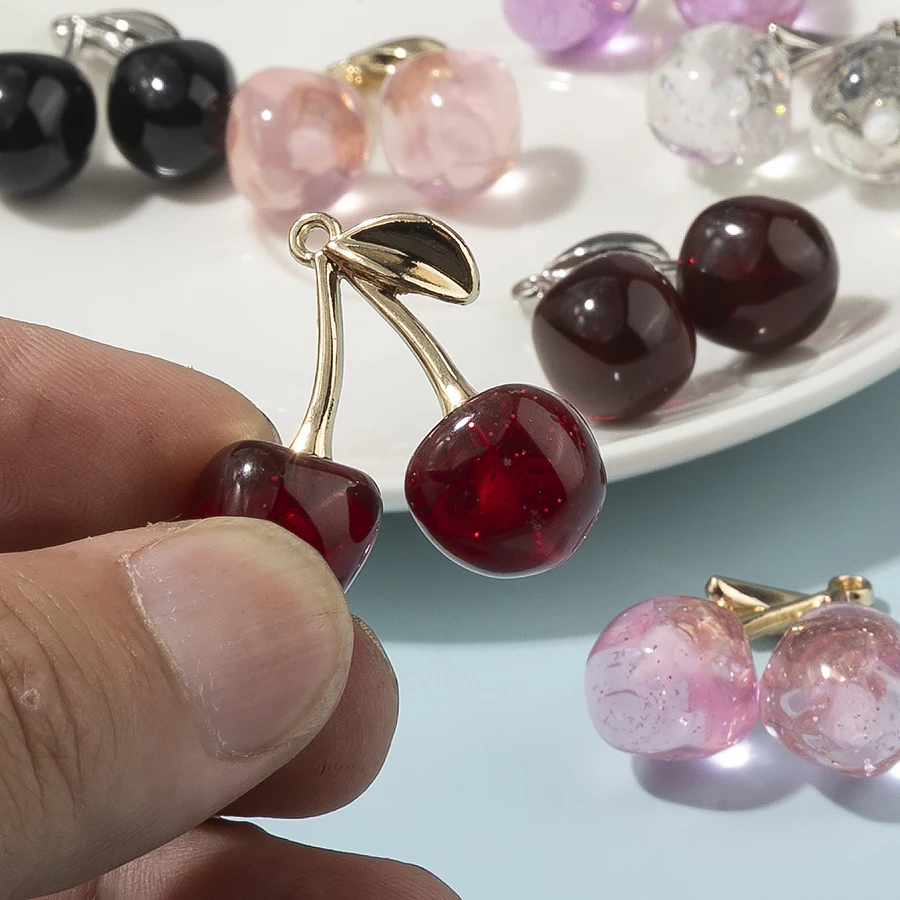 10 قطع الملونة محاكاة الكرز سحر الاكريليك قلادة ل عقد دي اي واي أقراط مجوهرات اكسسوارات 30*28 ملليمتر