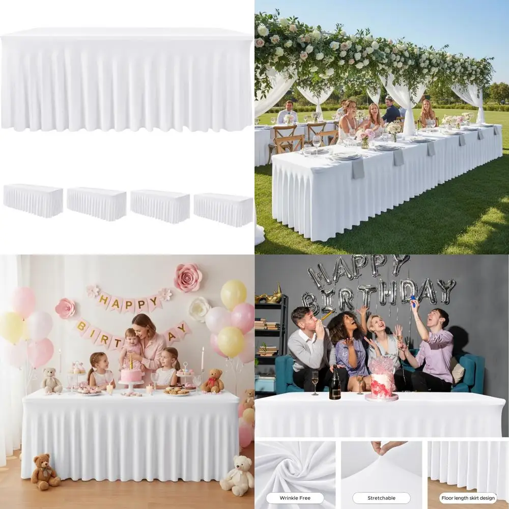

Облегающие эластичные свадебные скатерти, 8 футов, белый полиэстер, длина до пола, 30x96 дюймов, без морщин, элегантные скатерти для мероприятий