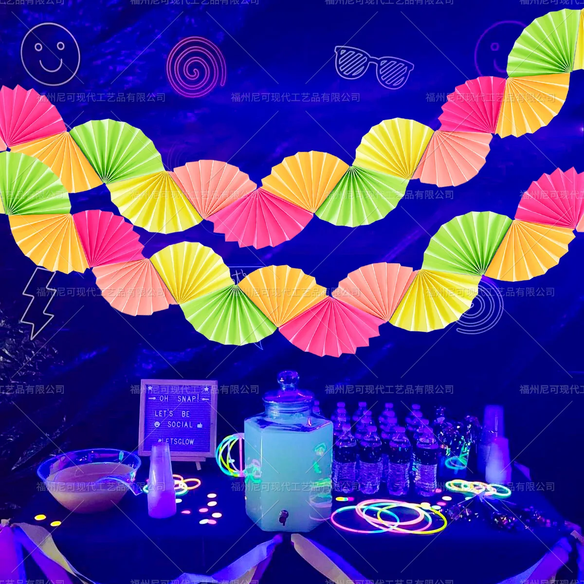 

Флуоресцентный бумажный веер-баннер 3 м, неоновые флуоресцентные лампы для свадебной вечеринки, дня рождения, Рождества