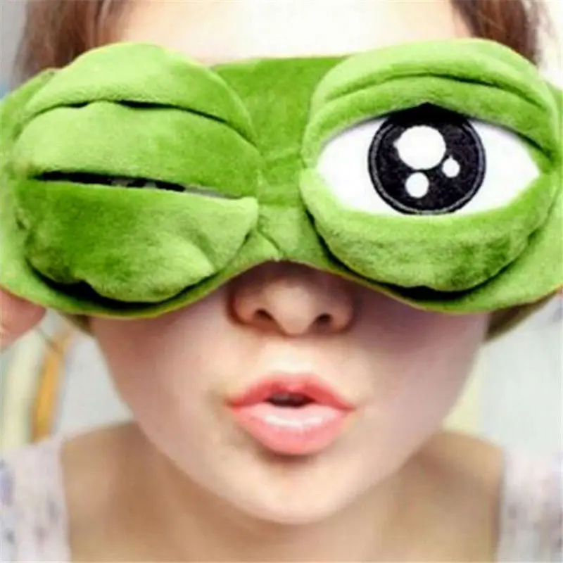 Soft Plush Sleeping Eye Mask Travel Sad Frog Eye Mask Padded Rest Aid Eye Mask 3D Blindfold Kid Adult Eye Patch Relax Massager