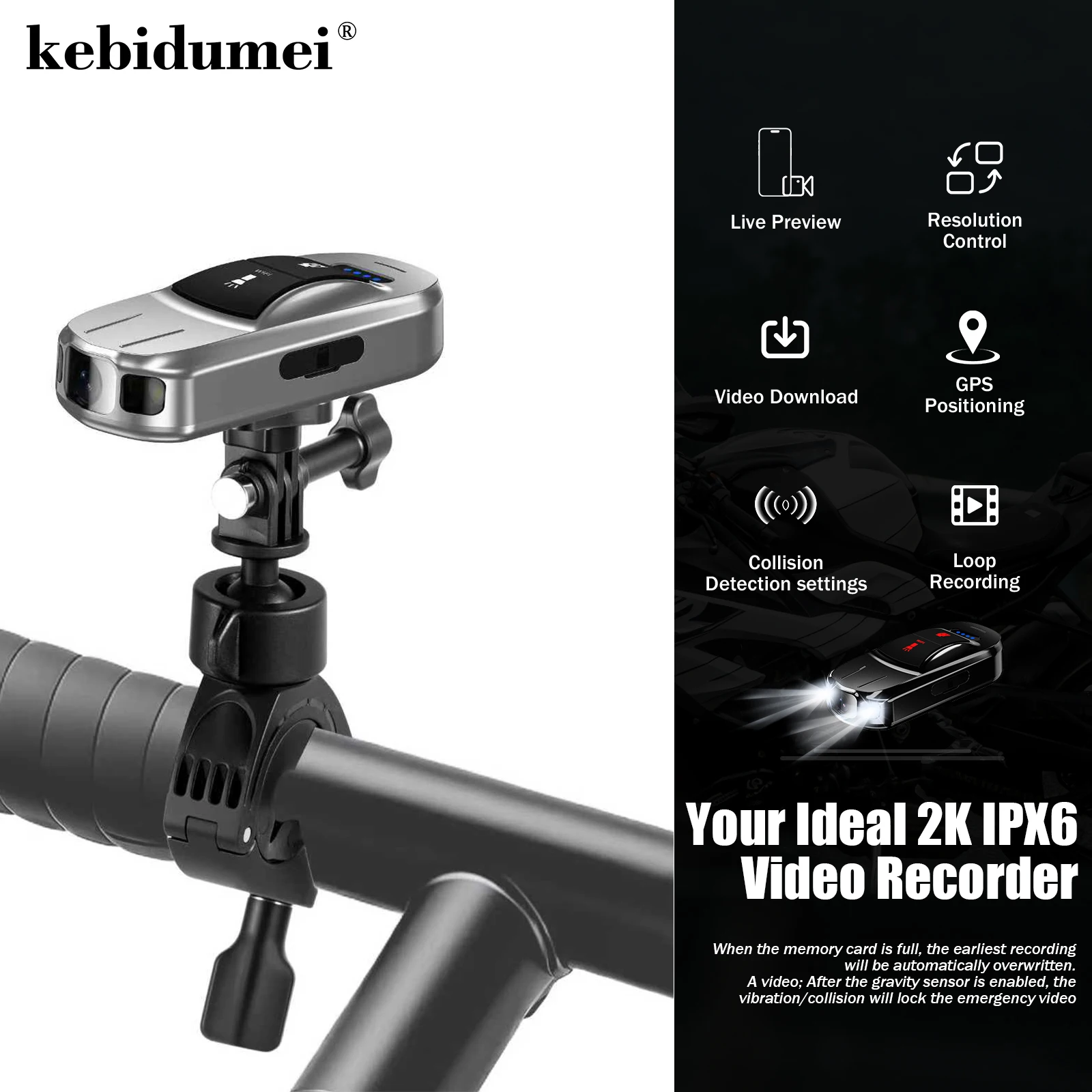 

MT-09 Motorcycle DVR 1080P Waterproof Navigation Camera 2000 mAh Battery with Wifi App for Bicycles Motorcycle Handle Helmet