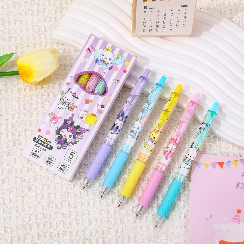

50pcs/lot Sanrio Kuromi Melody Cinnamoroll Pochacco Gel Pen Cute PomPomPurin 0.5mm Black Ink Press Signature Pens School Supply