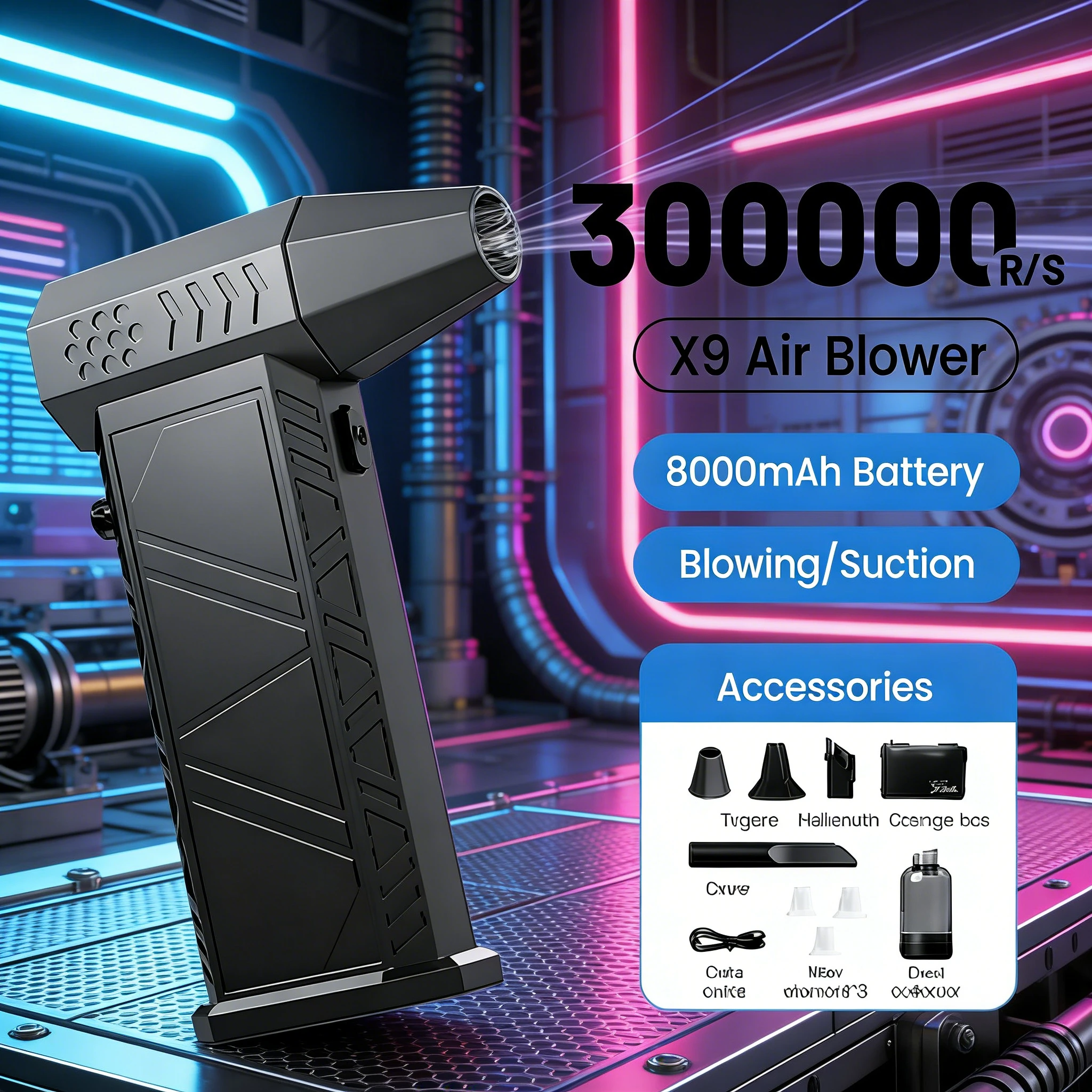 

Турбовентилятор X9 Turbo Jet 300000 об/мин | Пылесос-воздуходувка 2-в-1 для чистки ПК, автомобиля и дома