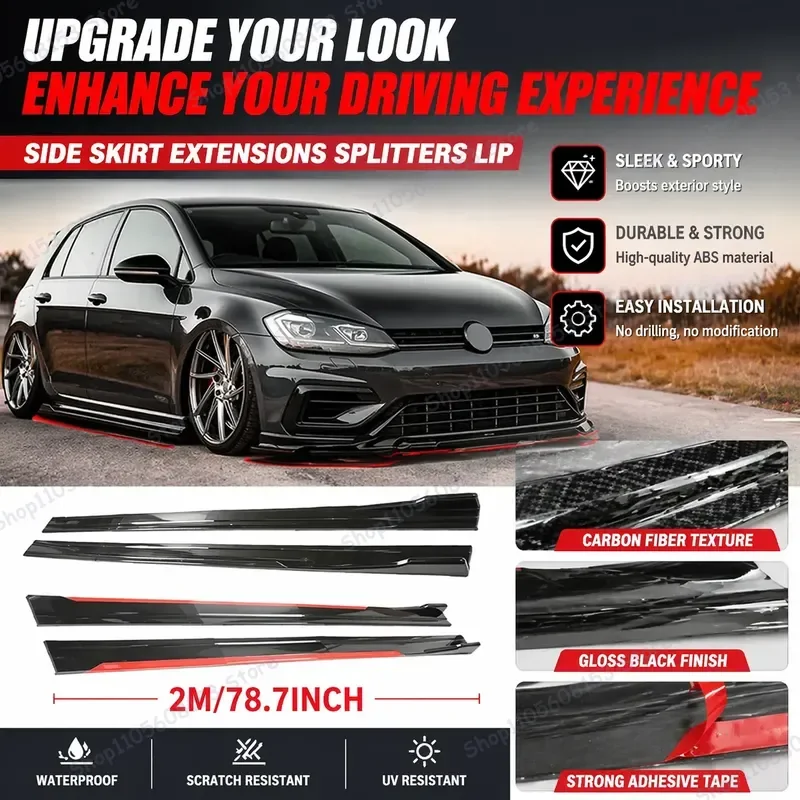 For BMW VW Golf MK6 MK7 Honda Audi Side Skirt Extensions Universal Rocker Panels Diffuser Winglets Body Kit Trim Add On
