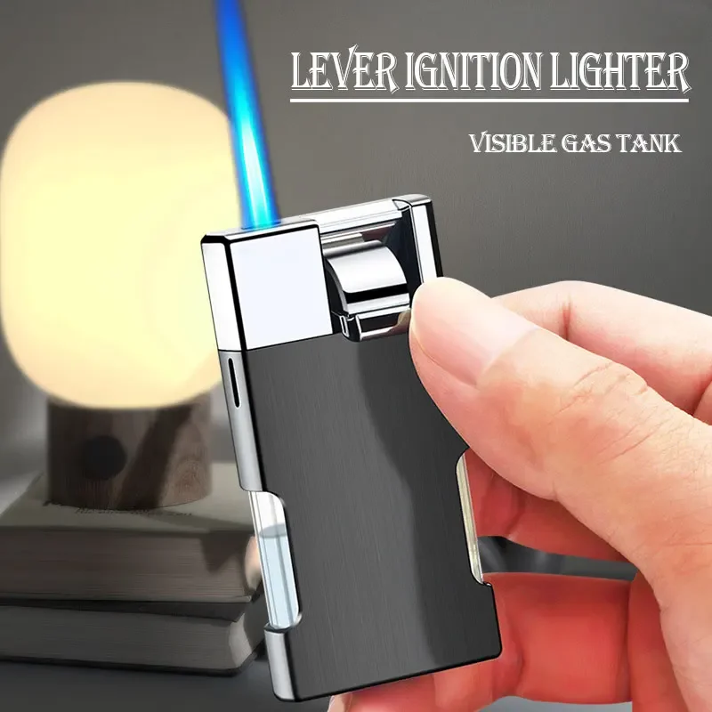 2022 Brand New Fashion Blue Flame Metal Unusual Butane Gas Cigarette Cigar Lighter Mini Windproof Lighter Gadget Men Gift view 2