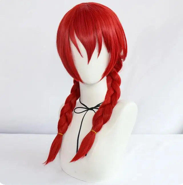 20inch Braid Anime Blend S Long Synthetic Red Pigtail Costume Cosplay Wig for Halloween Christmas School Thanksgiving