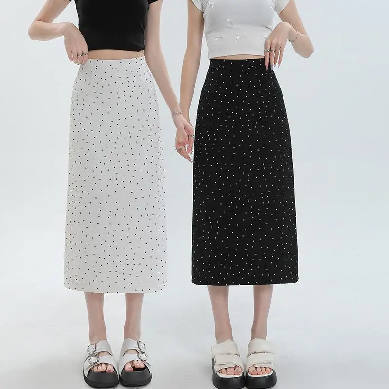 白水玉ミディスカート レディース Sサイズ 秋 スリット Aライン シフォン ハーフスカート ハイウエスト ビジネス ホームウェア