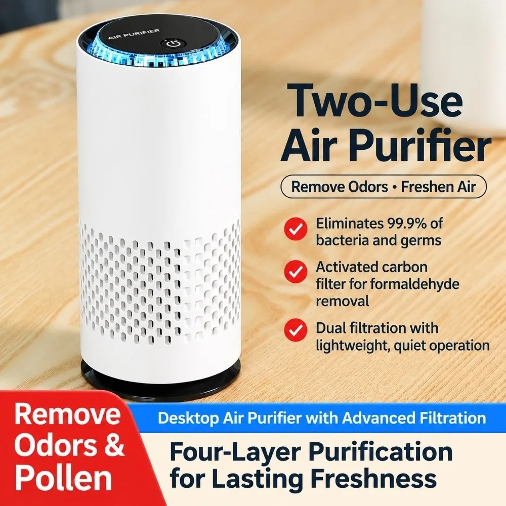 HEPA Filter Car Air Purifier Low Noise Compact Electric Air Purifier 360 Degree Intake Durable Portable Air Purifier Indoor