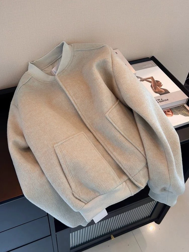 

Spring Autumn Loose Zipper Coat for Women Korean Solid Color Design Baseball Jacket Loose Stand UP Collar Style Outerwear