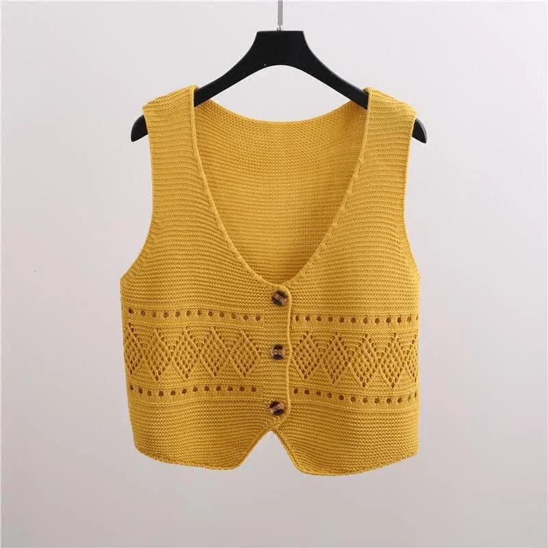 

New In Spring Autumn V Neck Single Breasted Sweater Vest Women Sleeveless Casual Loose Knitted Cardigans Female Short Knitwear