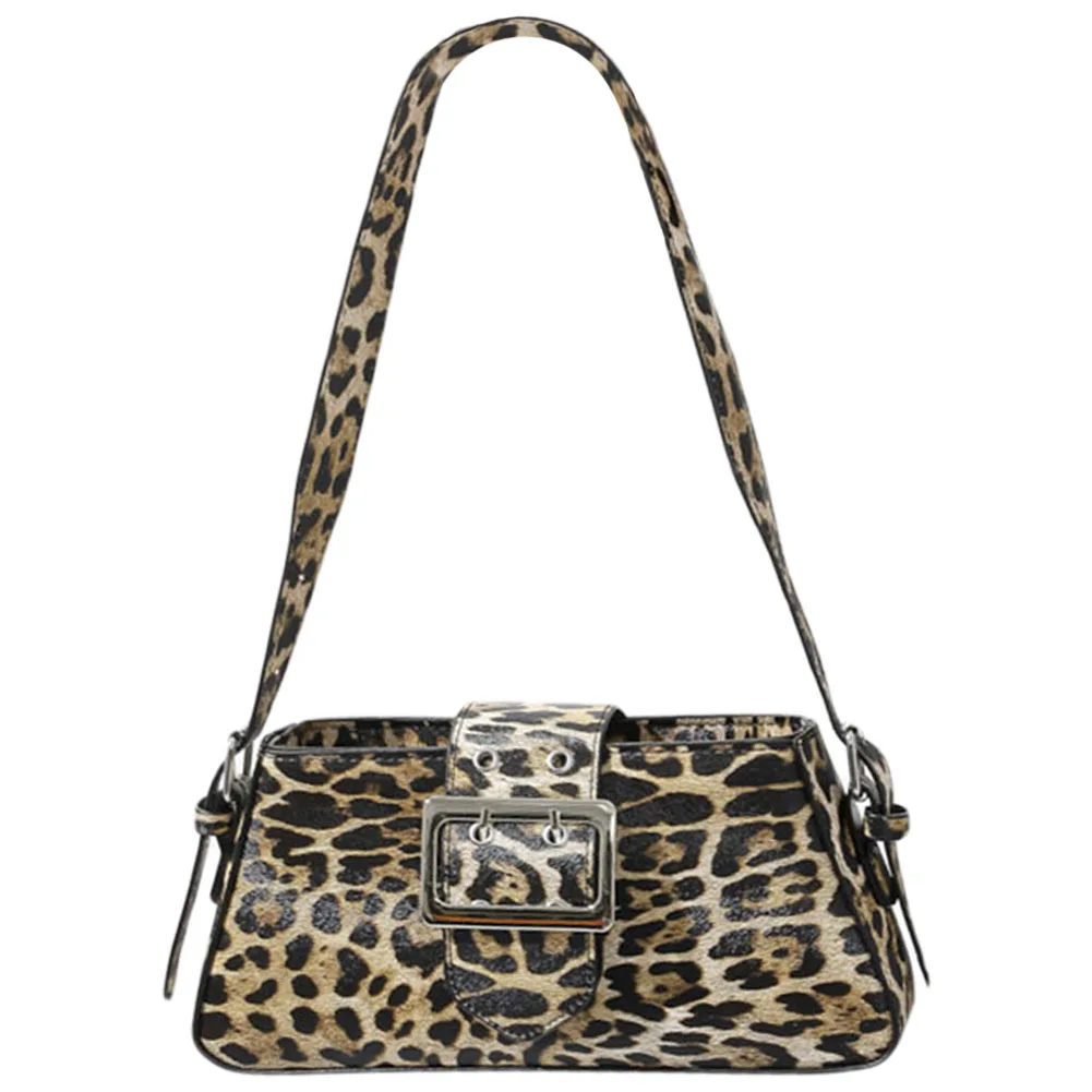 Bolsa de ombro com estampa leopardo para mulheres, fecho de correr elegante bolsa axilas grande capacidade, bolsa com aba elegante, viagem ao ar livre, moda