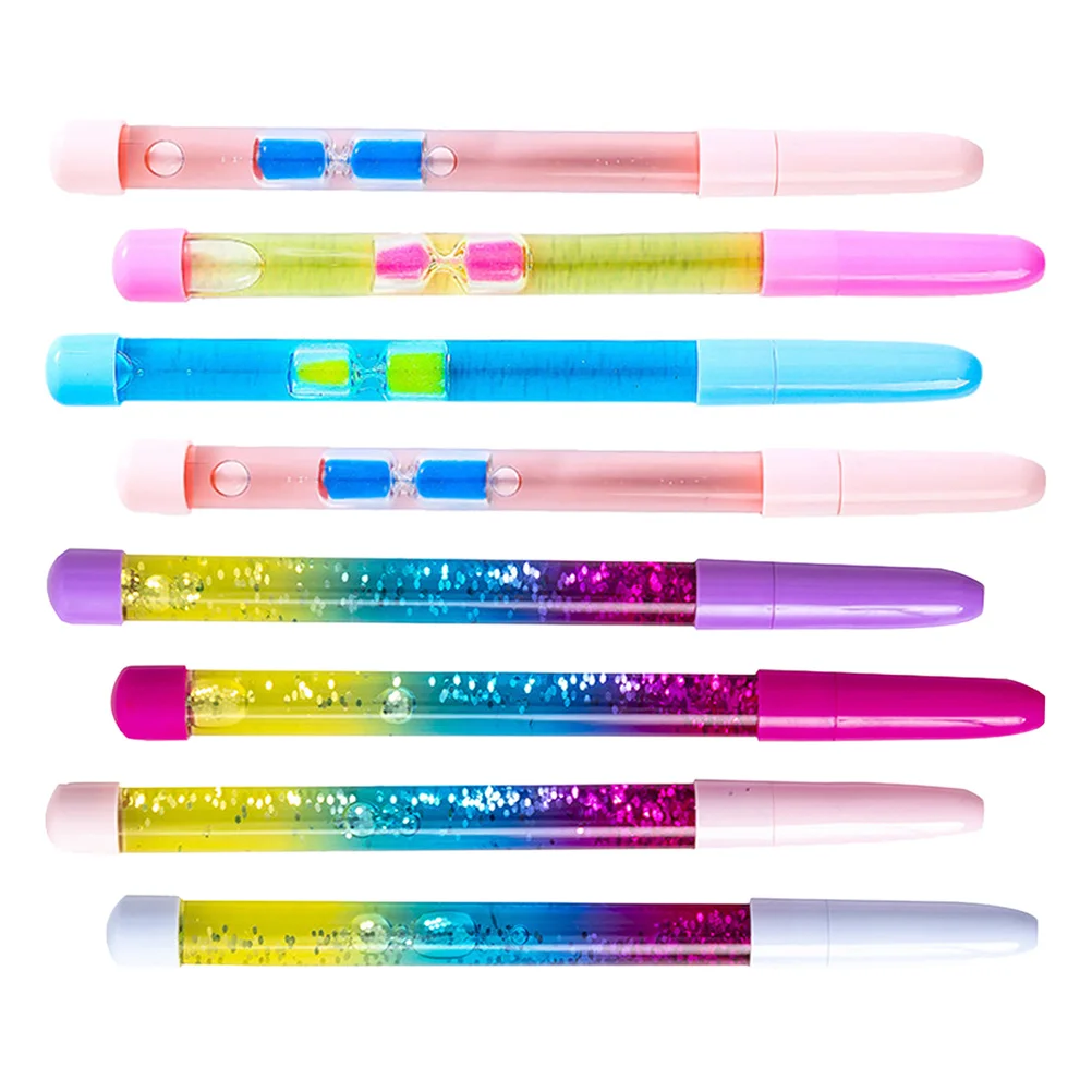 8Pcs Colorful Quicksand Pens Exquisite Workmanship Smooth Writing Pens for Kids Friends Personal Collection and Perform Supplies