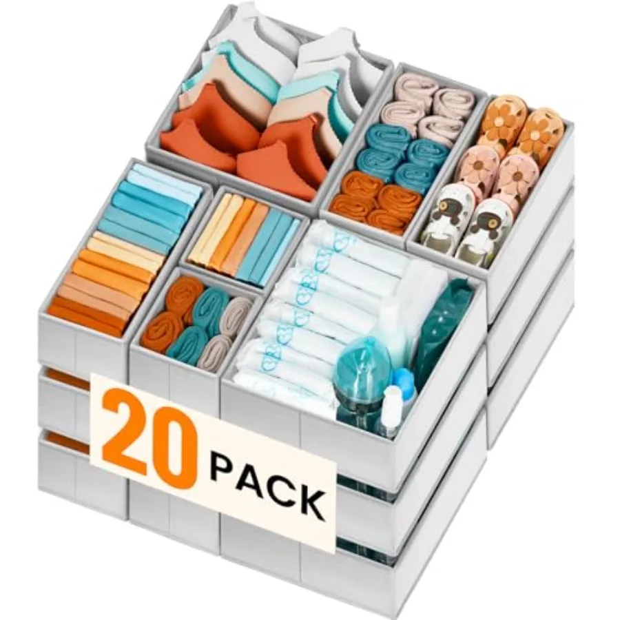 

FAMILY PACK Drawer Organizer Clothes 20 Pack Dresser Organizer Bins for Baby Clothes - Underwear Bra Sock Organizer - Fabric Cl