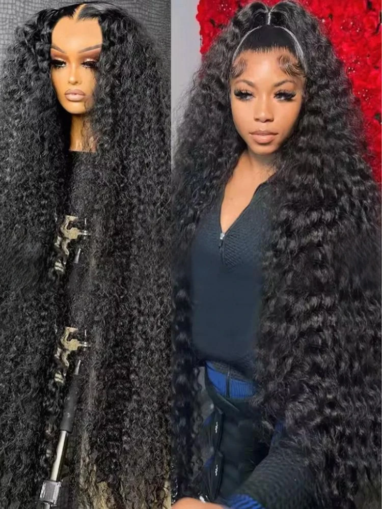200% الكثافة 42 بوصة موجة عميقة الدانتيل الجبهة الباروكات شعر الإنسان مجعد الدانتيل شعر مستعار أمامي باروكة من شعر طبيعي قبل قطعها 13x4 موجة عميقة أمامي #2