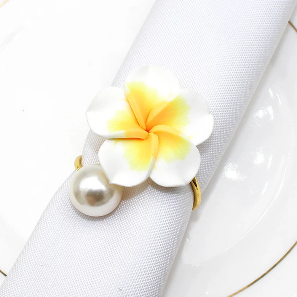 

6 Pcs Rings Frangipani Serviette Buckles Flower Design Bright Banquet Tableware Accessories Plastic Material