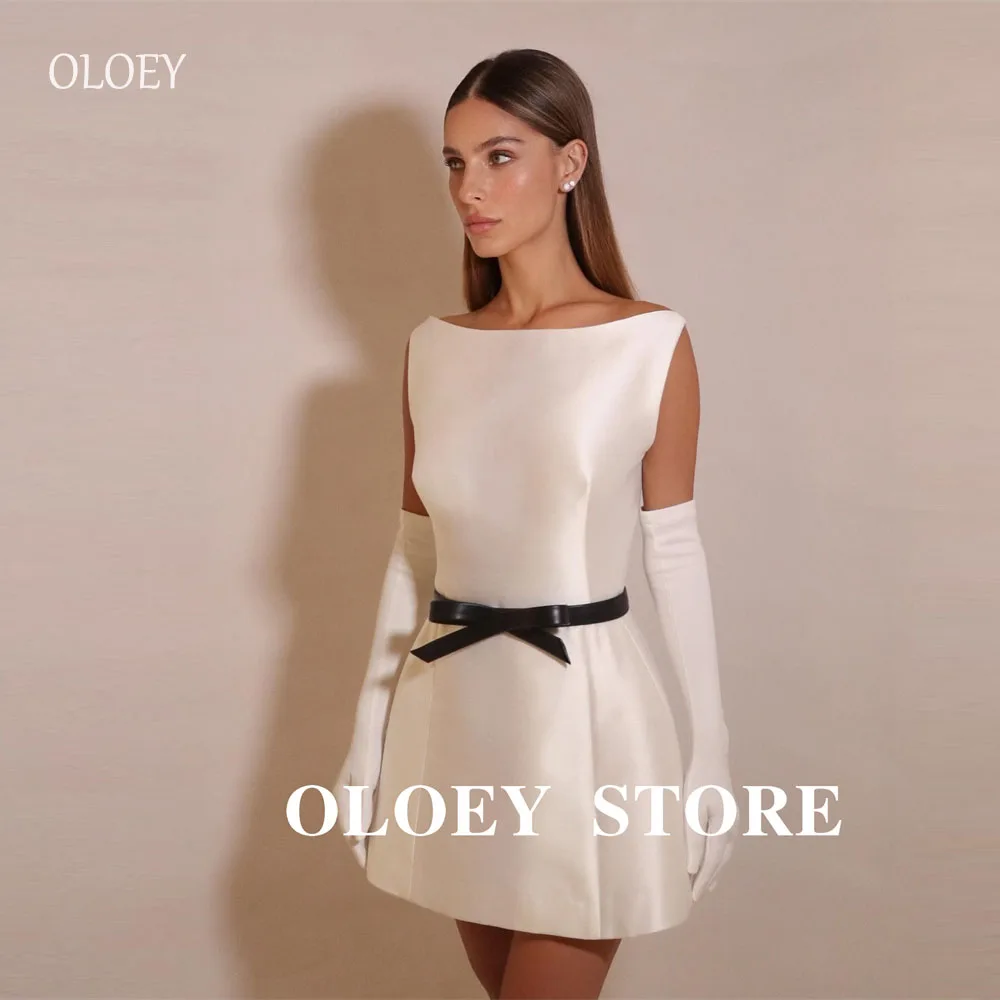 OLOEY-Mini robe de soirée de mariage courte pour femmes, simple, blanc, col rond, optique, satin, mariée sur la plage, quelle que soit la fête, robe de cocktail personnalisée