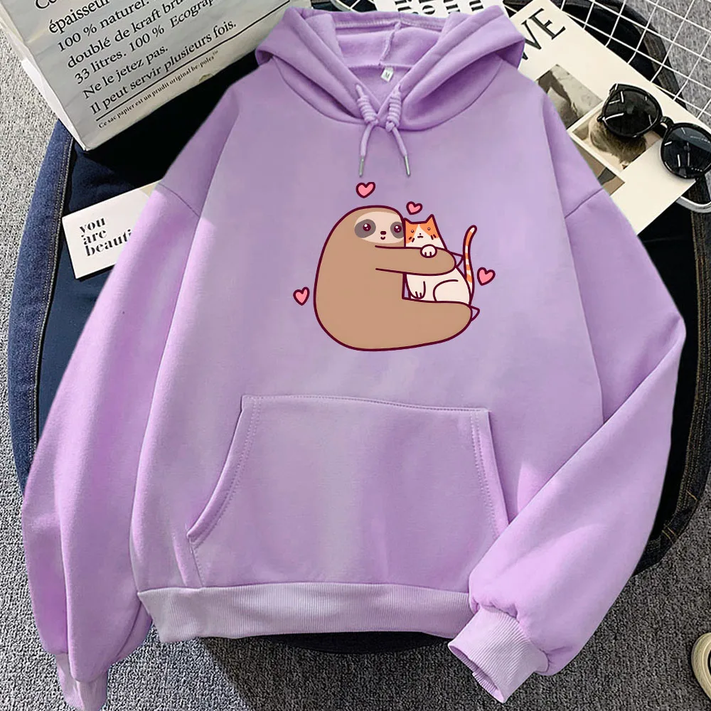 Faultier Katze Waschbär Hoodies Frauen Männer Kleidung Grafik Gedruckt Cartoon Sweatshirts mit Fleece Kapuzen Pullover Winter Warme Outfits