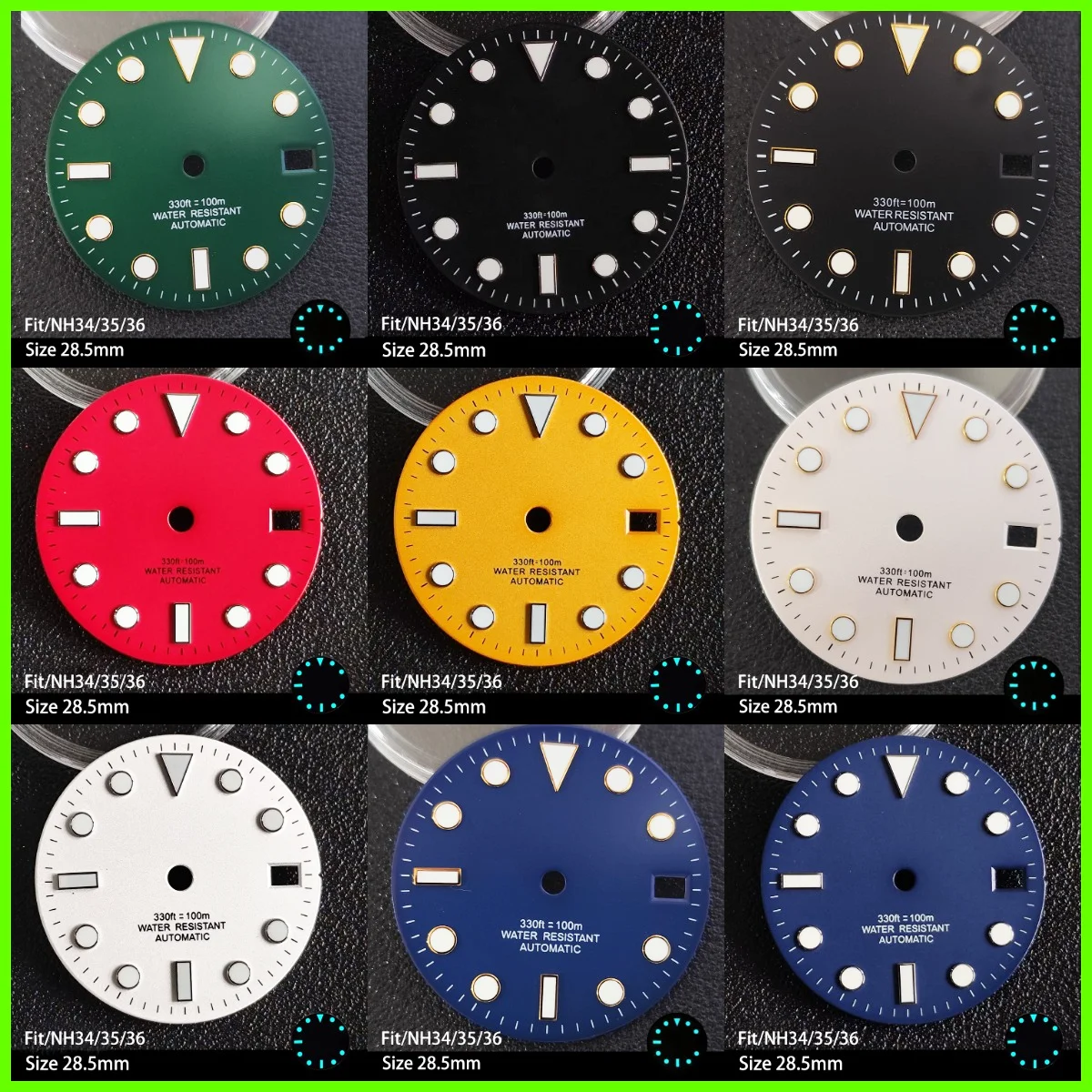 28.5mm Dials NH34/35/36 Series Luminous Function New Multi-color Watch  Dial Replacement Parts Watch Movement Watches Pointer