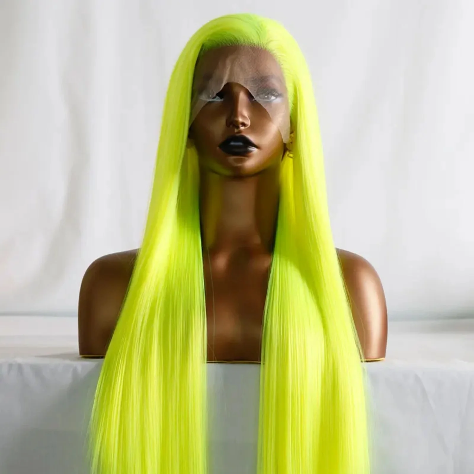 13X4 Neon Green Wig Straight Synthetic Lace Front Wig Long Silky Fluorescent Yellow Colored Hair Frontal Wigs for Women Party