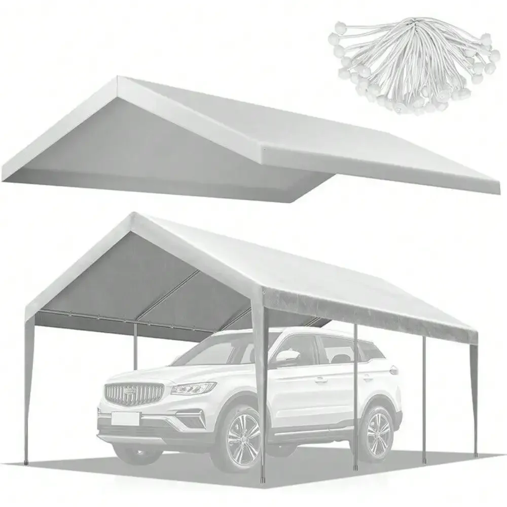 

10x20ft Carport Replacement Canopy Cover 180G Waterproof w/ 40 Elastic Buckles