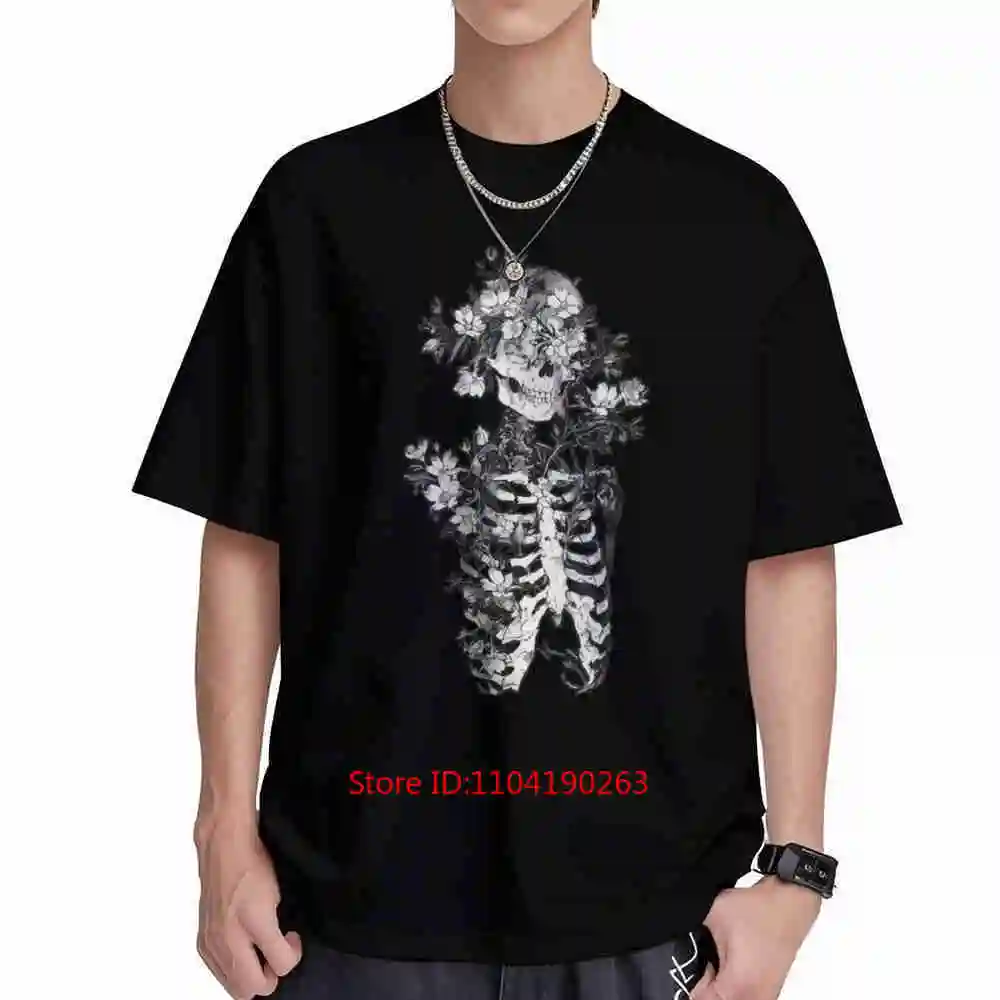Floral Skeleton Flowers Goth Occult Death Dark Alt Aesthetic Short Sleeve Tee 100% Cotton T-Shirt